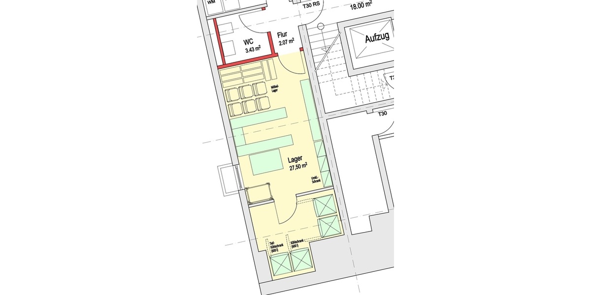 Grundrioss UG, WC + Lager